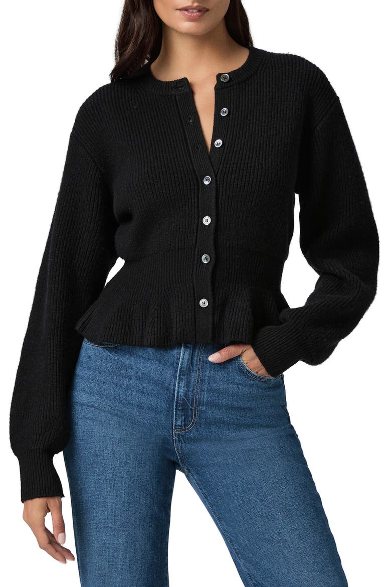 Roslin Wool Blend Peplum Cardigan, Main, color, BLACK