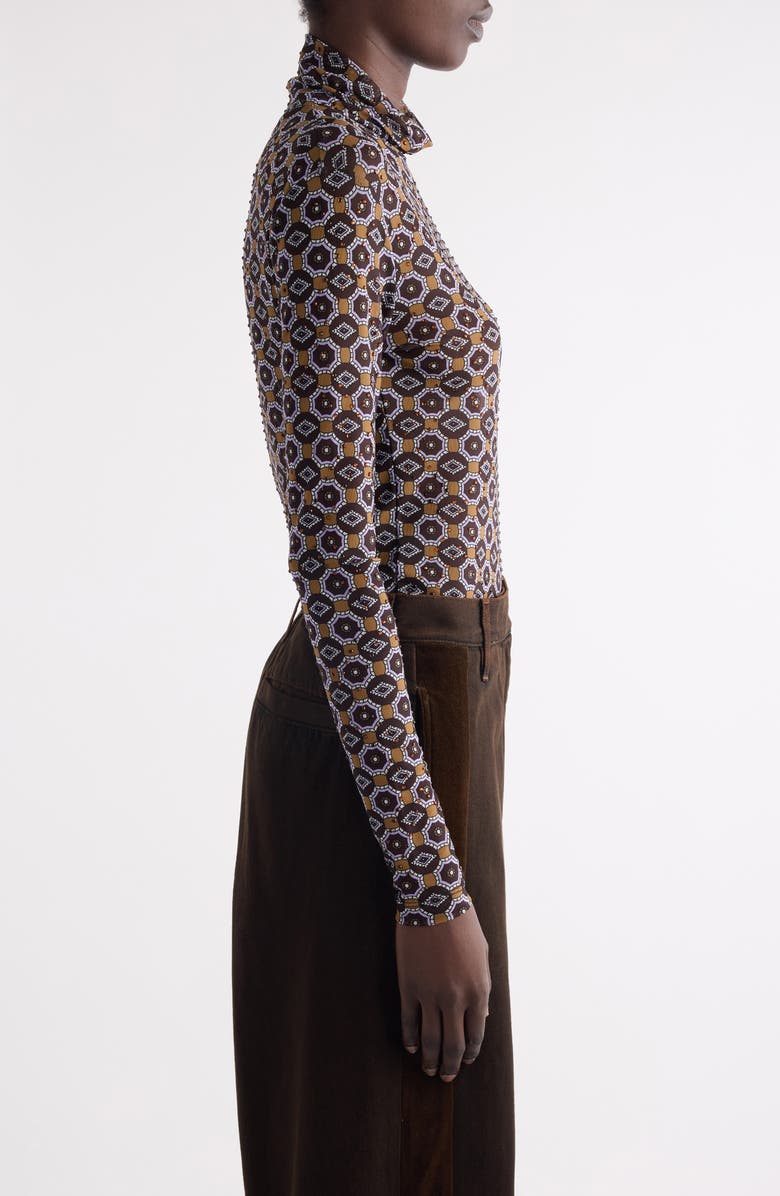 Dries Van Noten Hoyser Tie Print Crystal Embellished Mesh T-Shirt, Alternate, color, 703 Brown