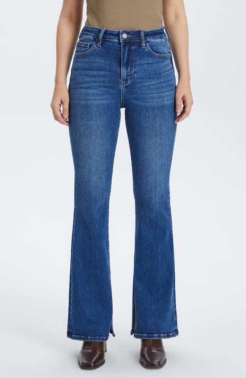 High Waist Slit Flare Jeans (Starlight)