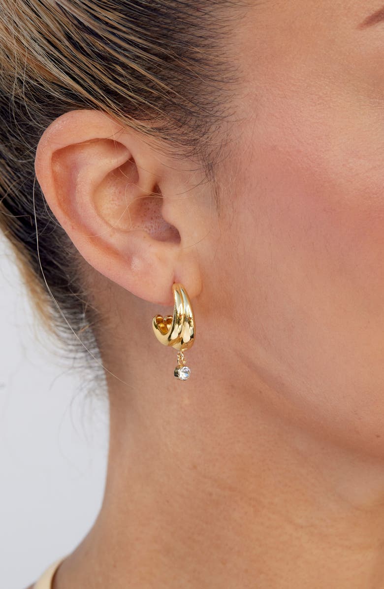 SAVVY CIE JEWELS Cubic Zirconia Drop Double Hoop Earrings, Alternate, color, Yellow