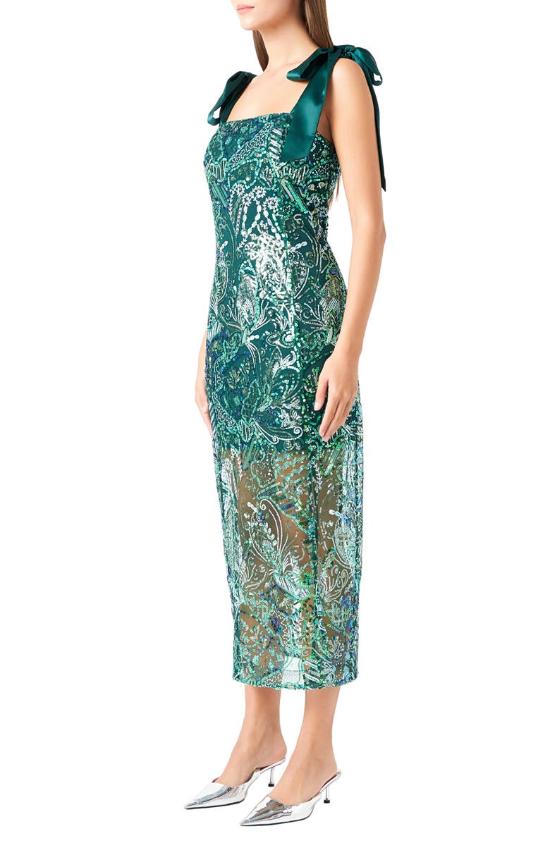 Endless Rose Sequin Tie Shoulder Cocktail Dress, Alternate, color, Green
