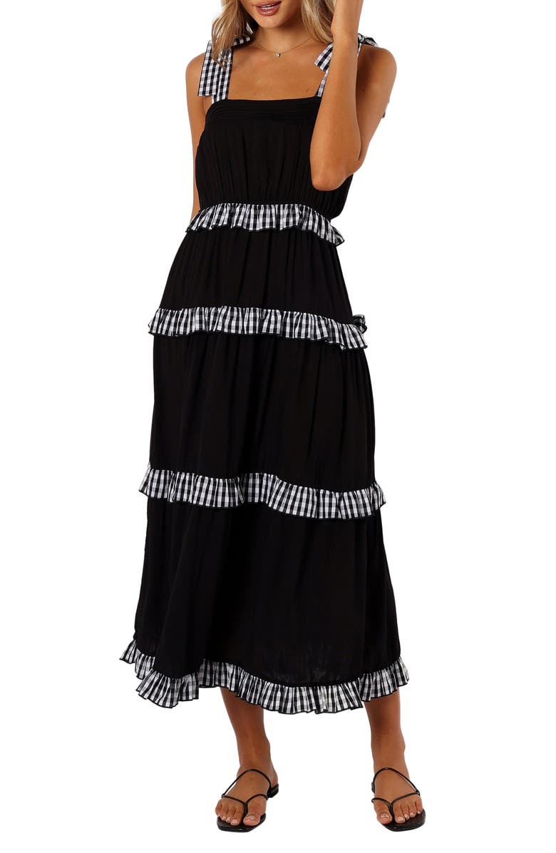 Petal & Pup Chantry Check Ruffle Tie Strap Maxi Dress, Main, color,
