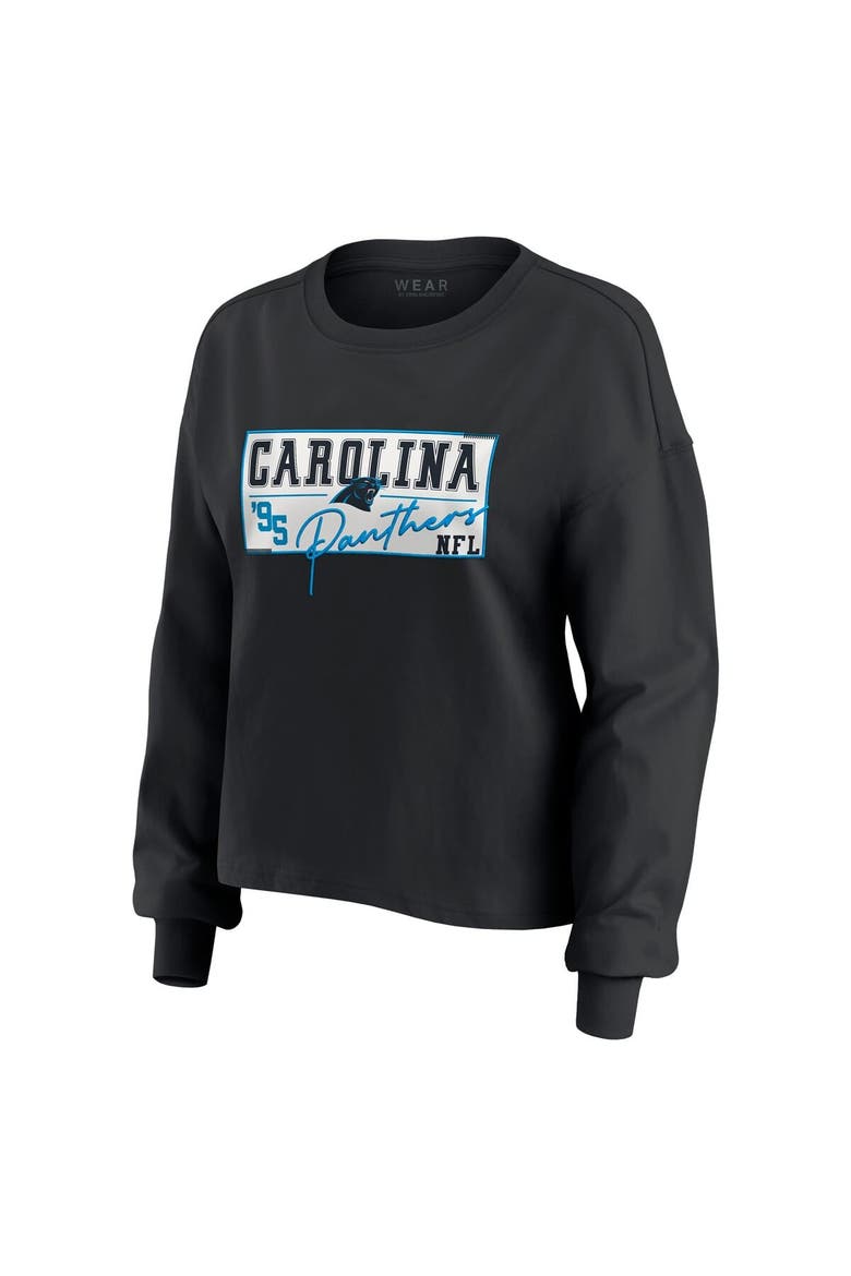 Women's WEAR by Erin Andrews Black Carolina Panthers Heavy Rugby Jersey Long Sleeve T-Shirt & Shorts Lounge Set, Alternate, color, Black