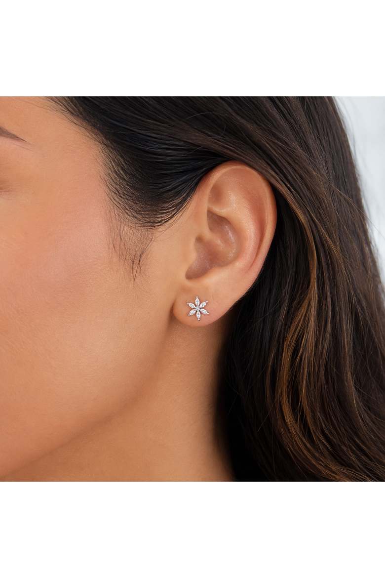 Sterling Silver Marquise Floral Stud Earrings, Alternate, color, Silver