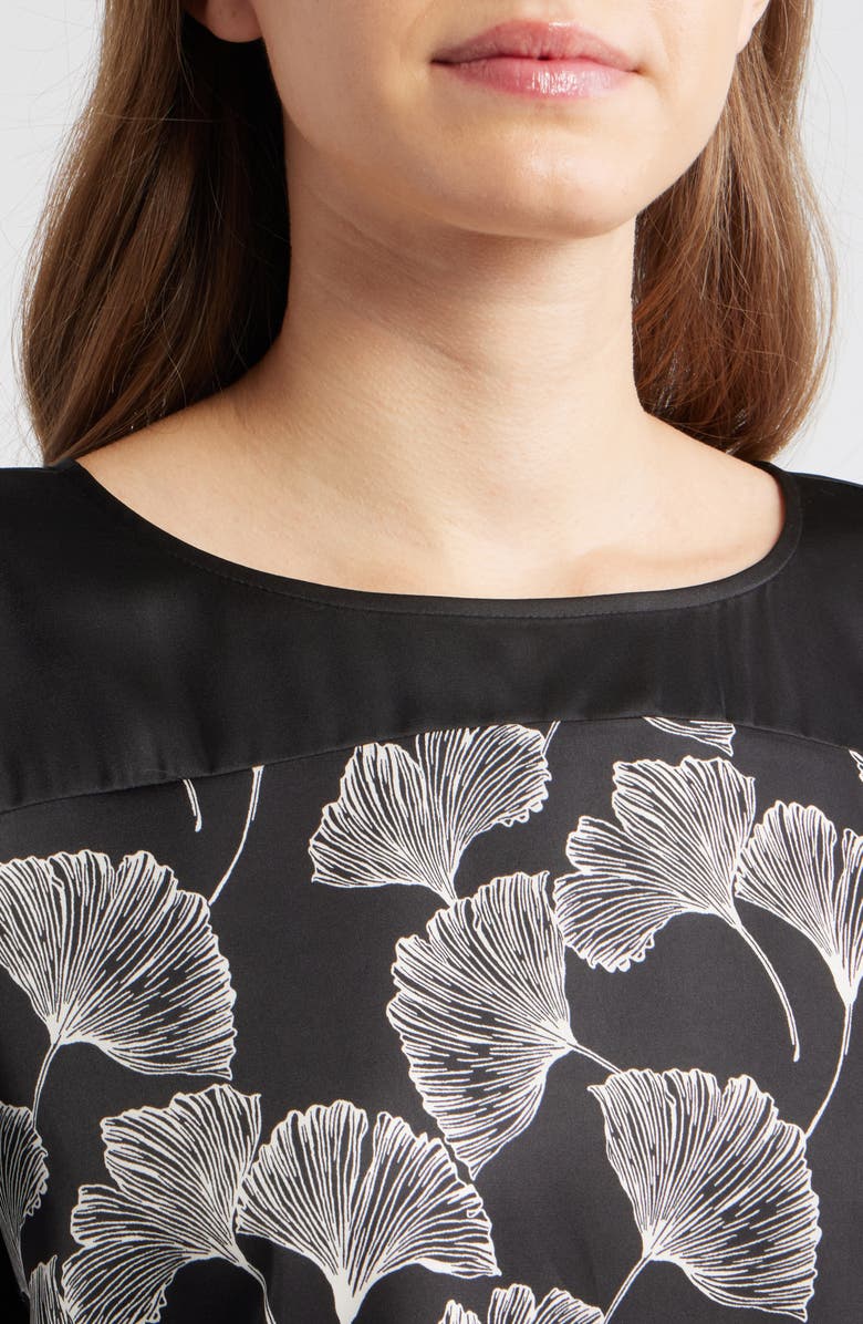 Anne Klein Floral Print Woven Shirt, Alternate, color, Black/ White/ Ivory