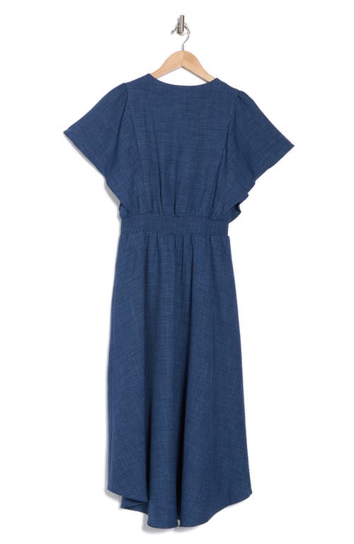 Shop Dkny Flutter Sleeve Smocked Waist Fit & Flare Dress In Denim
