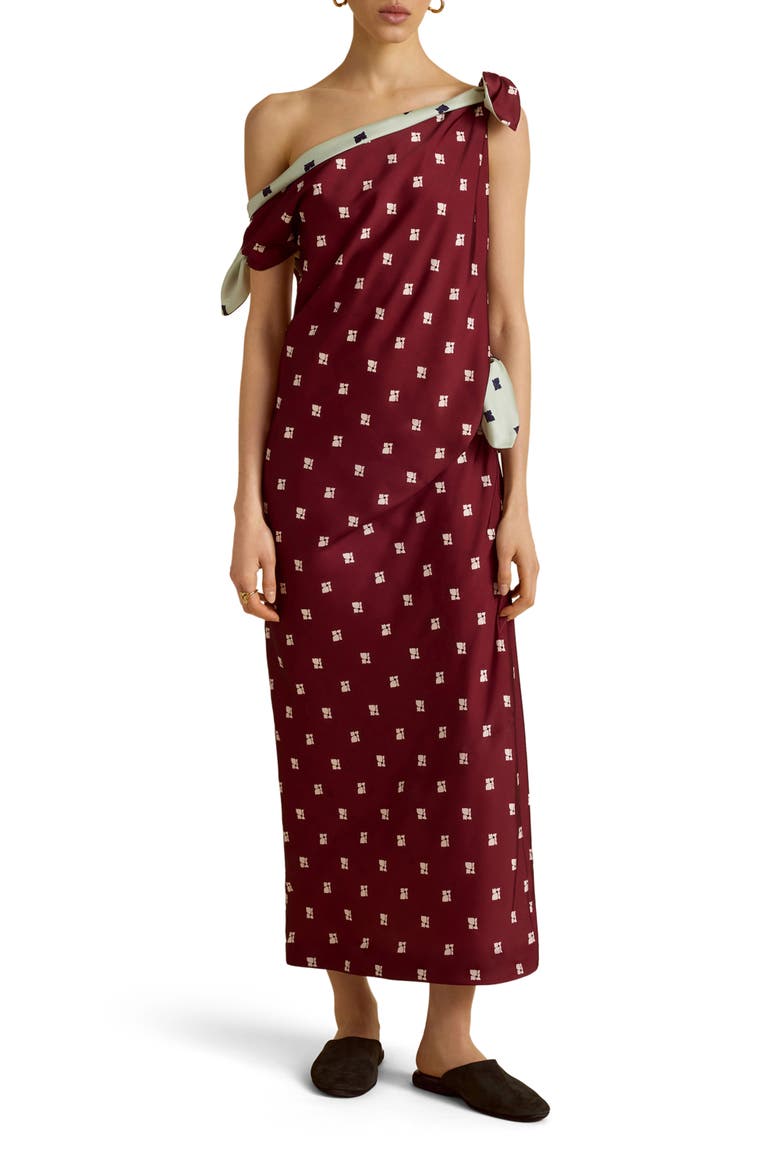 Twill Polka Dot Tabard Tie Dress, Alternate, color, Rosso Levanto/Ecru Floral