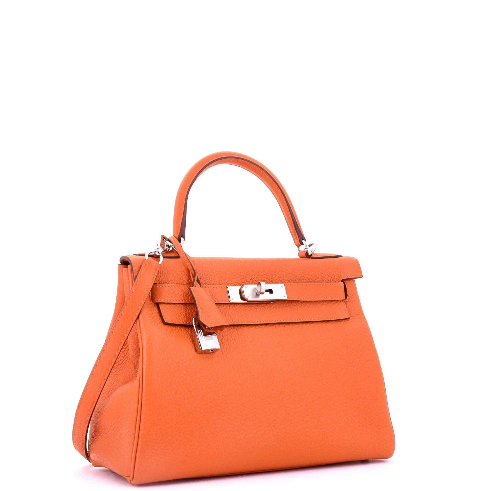 Pre-Owned Hermes Kelly Handbag Orange Clemence with Palladium Hardware 28, Alternate, color, 