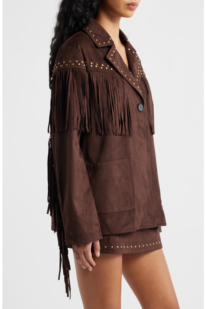 Fringe Detail Faux Suede Jacket, Alternate, color, COFFEE BEAN