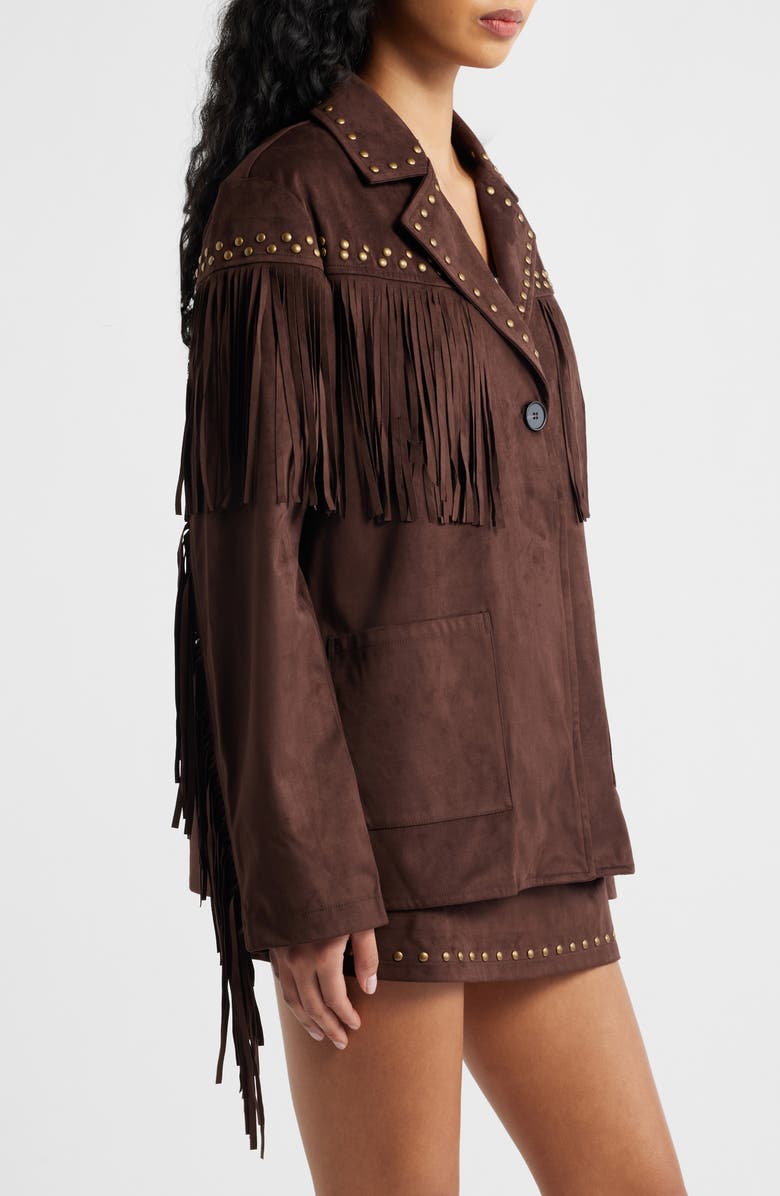 KITTENISH Fringe Detail Faux Suede Jacket, Alternate, color, Coffee Bean