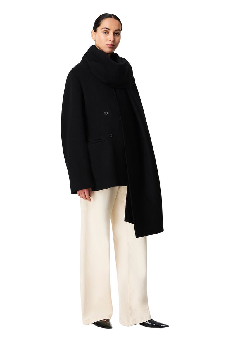 Short Scarf Coat, Alternate, color, Black