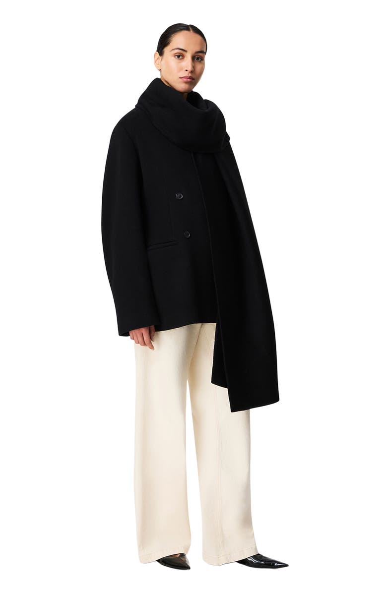Another Tomorrow Short Scarf Coat, Alternate, color, Black