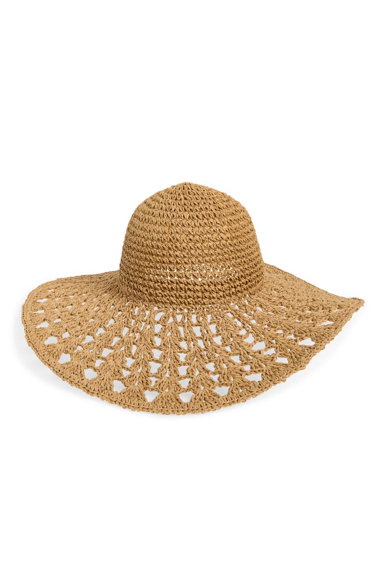 Textural Straw Crochet Floppy Hat, Main, color, NATURAL