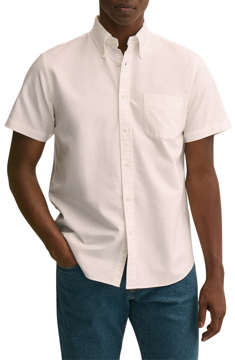 Brooks Brothers Friday Regular Fit Short Sleeve Cotton Oxford Button-Down Shirt, Main, color, Solidwhite