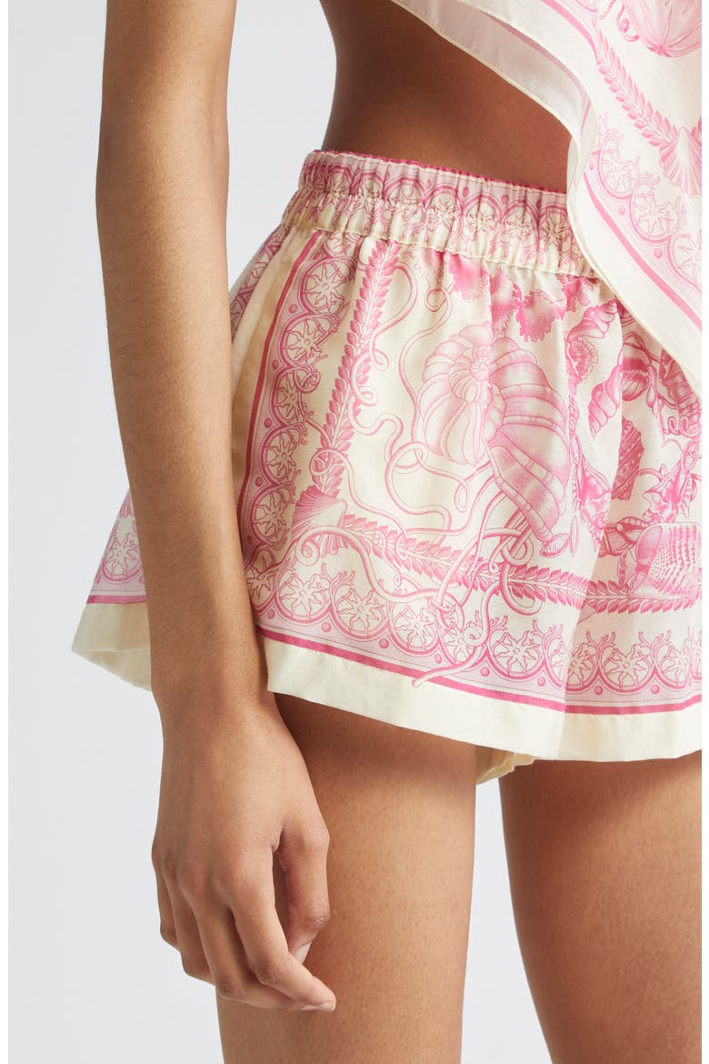 Tex Barocco Cotton & Silk Voile Cover-Up Shorts, Alternate, color, EGGSHELL DRAGONFRUIT