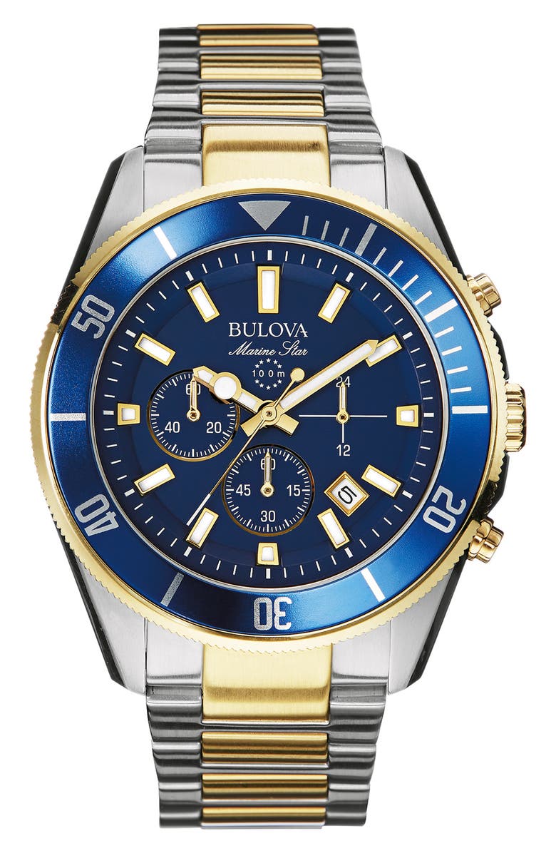 BULOVA Marine Star Two-Tone Stainless Steel Bracelet Watch, 43mm, Main, color, Two-Tone