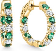 Bliss Diamond 4 1/2Ct Emerald & Diamond Hoops or Gold Lab Grown 1" Tall