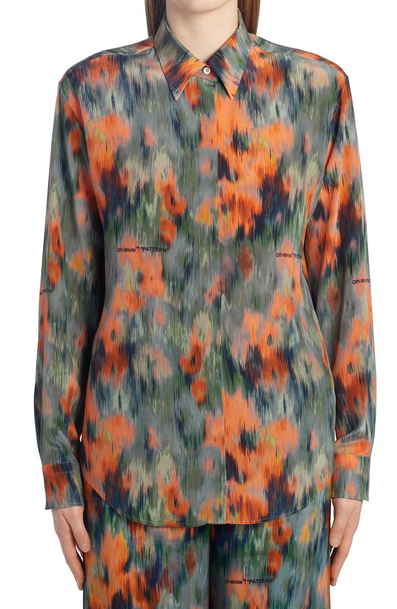 Off-White Chine Floral Print Silk Blouse, Main, color, Multicolor