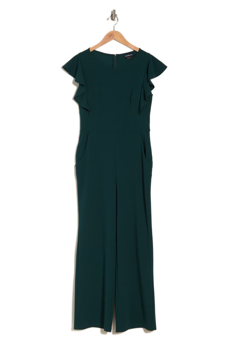 Ruffle Scuba Jumpsuit, Alternate, color, HUNTER