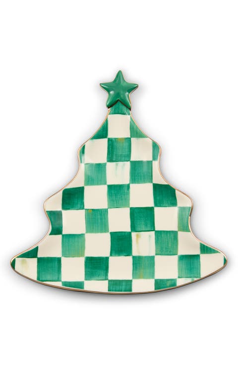 Emerald Check Christmas Tree Trinket Tray