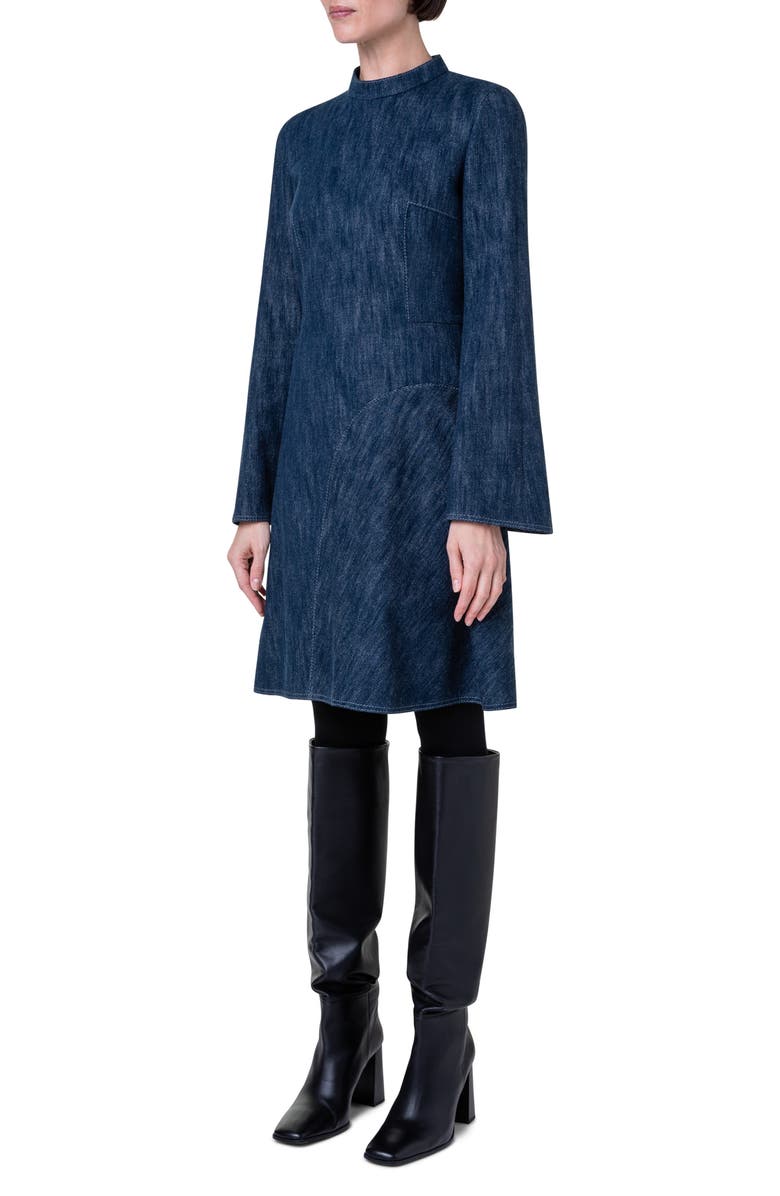 Akris punto Long Sleeve Stretch Cotton & Wool Denim Dress, Alternate, color, 097 Navy Denim