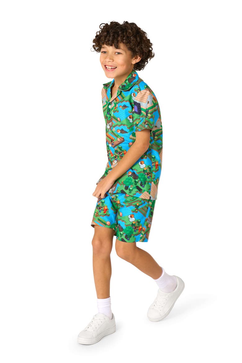 Kids' Minecraft - Overworld Shirt & Shorts Set, Alternate, color, Green