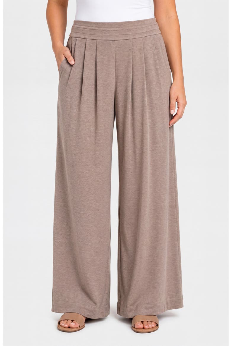Pleat Front Pull On Wide Leg Pants, Main, color, HEATHERED TAUPE