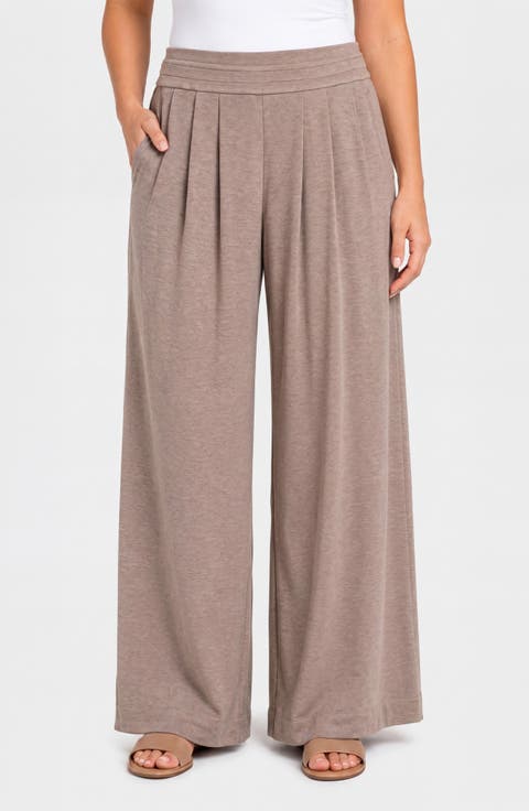 Pleat Front Pull On Wide Leg Pants