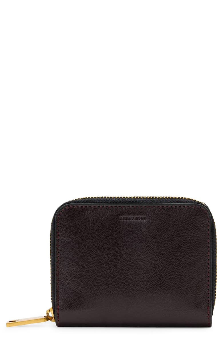 AllSaints Lena Hex Leather Zip Wallet, Main, color, Burnt Umber Red