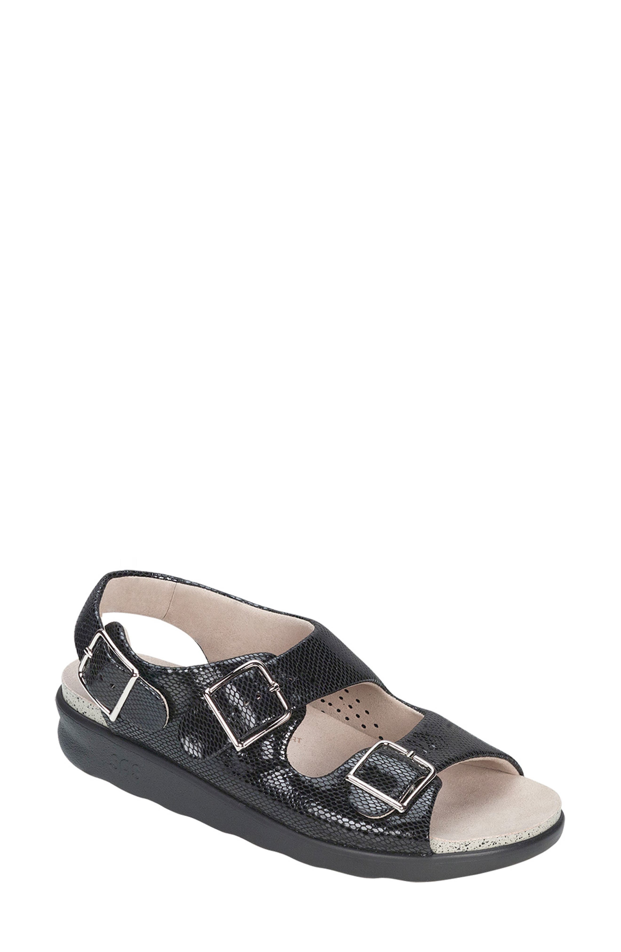 SAS Relaxed Slingback Sandal in Black Snake 
