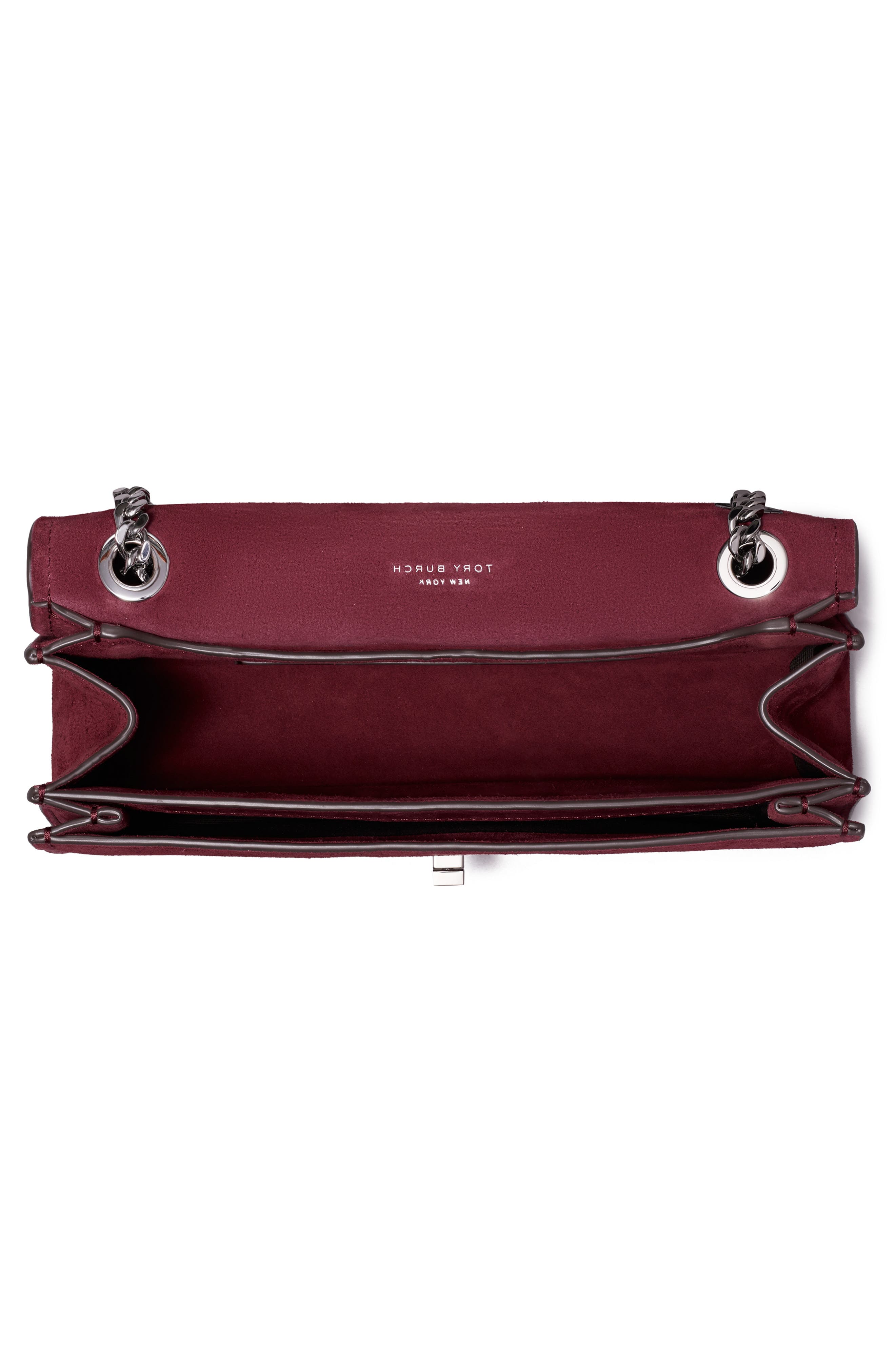 Kira Turnlock Suede Convertible Shoulder Bag, Alternate, color, MERLOT