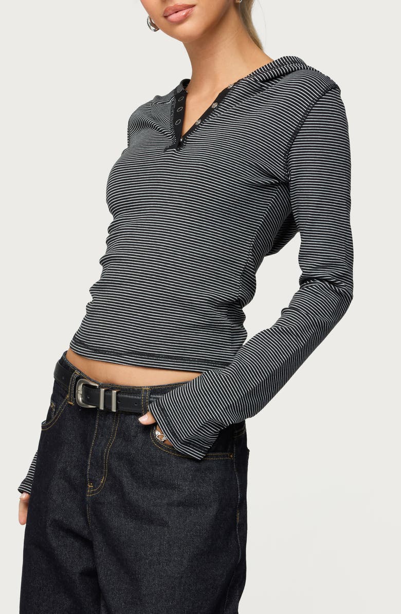 EDIKTED Damson Stripe Hooded Henley, Alternate, color, 