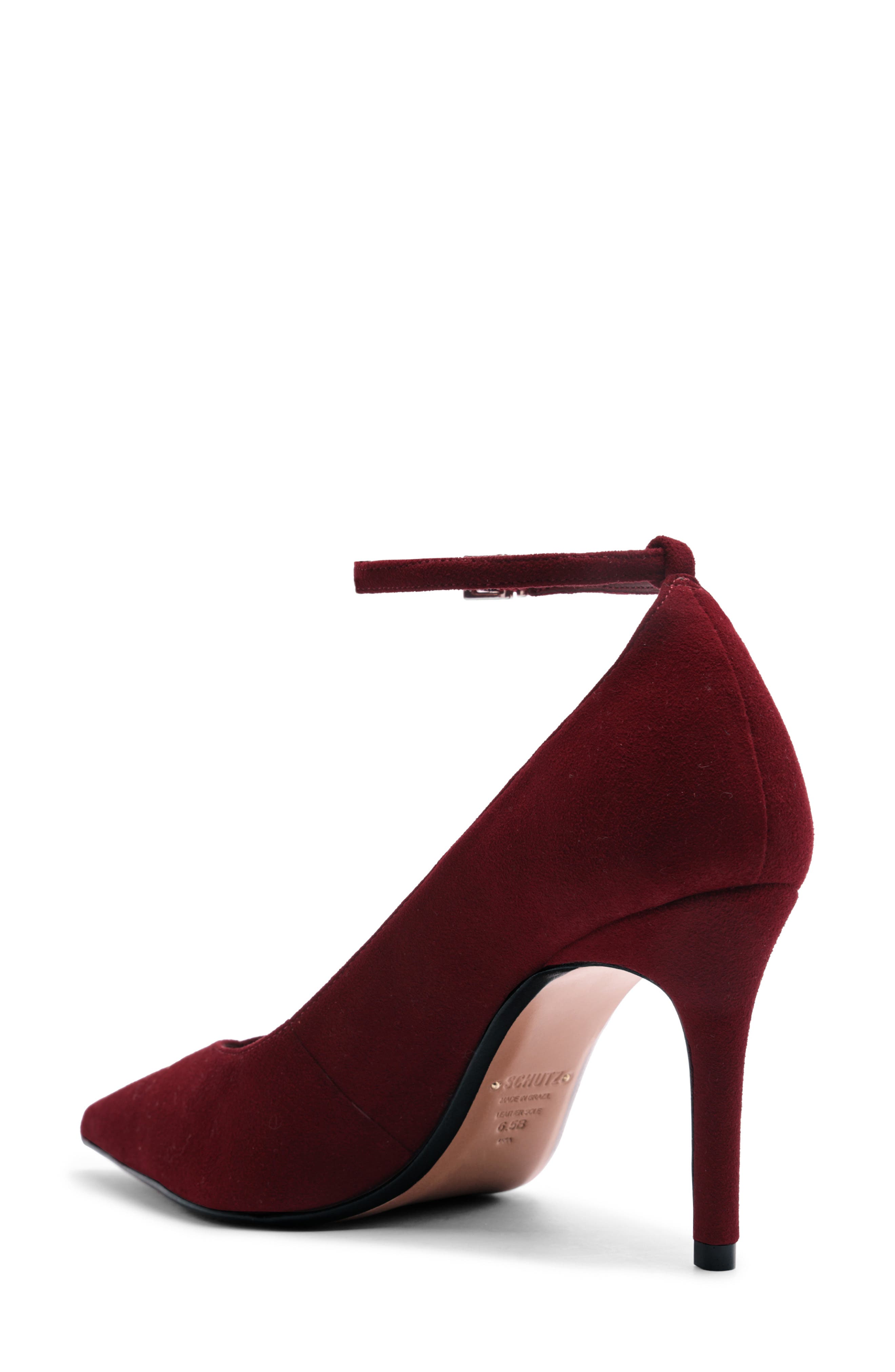 Mia Ankle Strap Pointed Toe Pump, Alternate, color, VINO