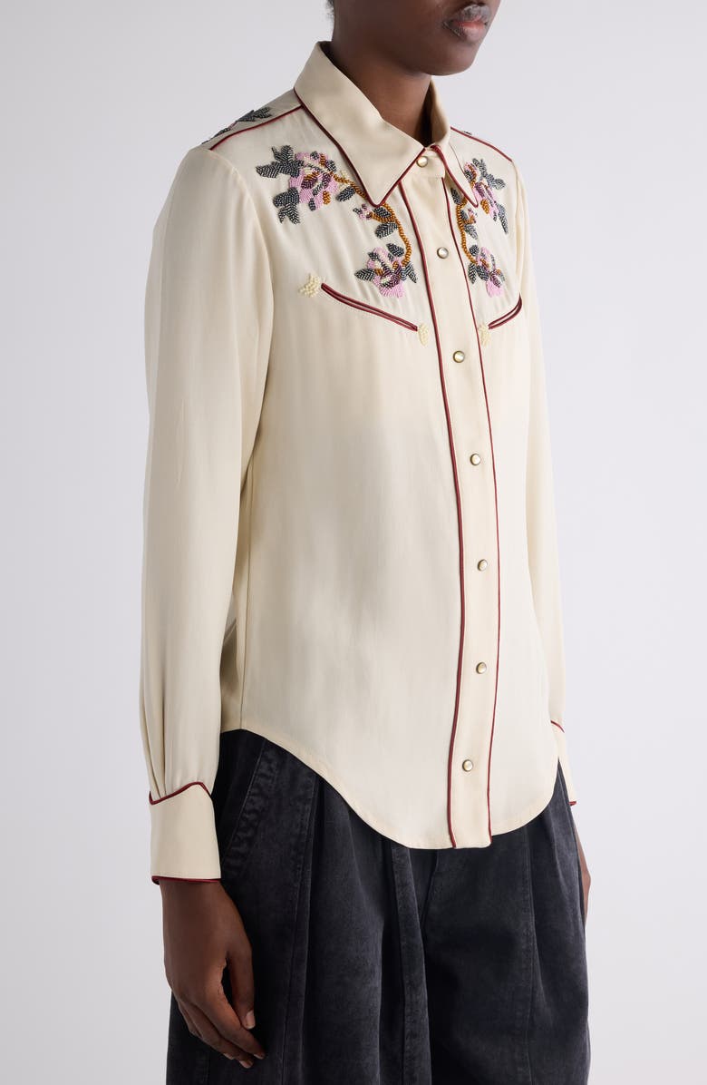 Isabel Marant Yzea Beaded Western Shirt, Alternate, color, Ecru