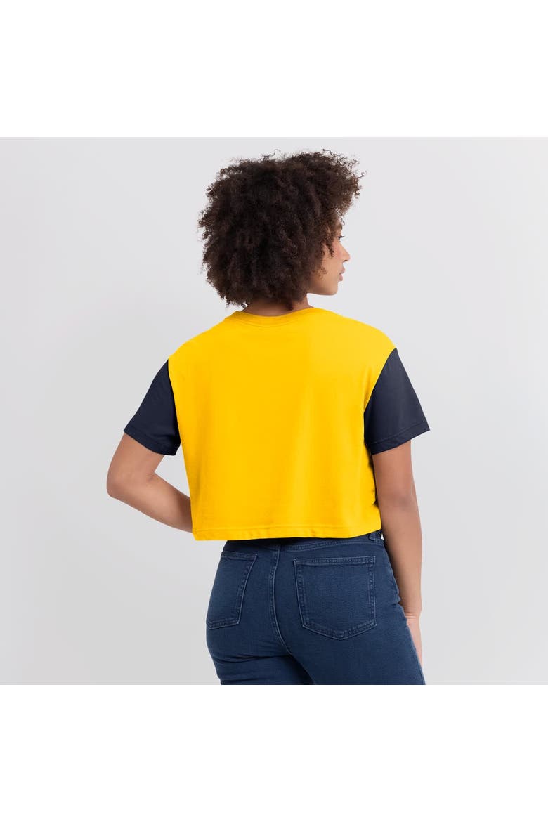 Women's Jordan Brand  Maize/Navy Michigan Wolverines Color-Block Script Dri-FIT Cropped T-Shirt, Alternate, color, Maize