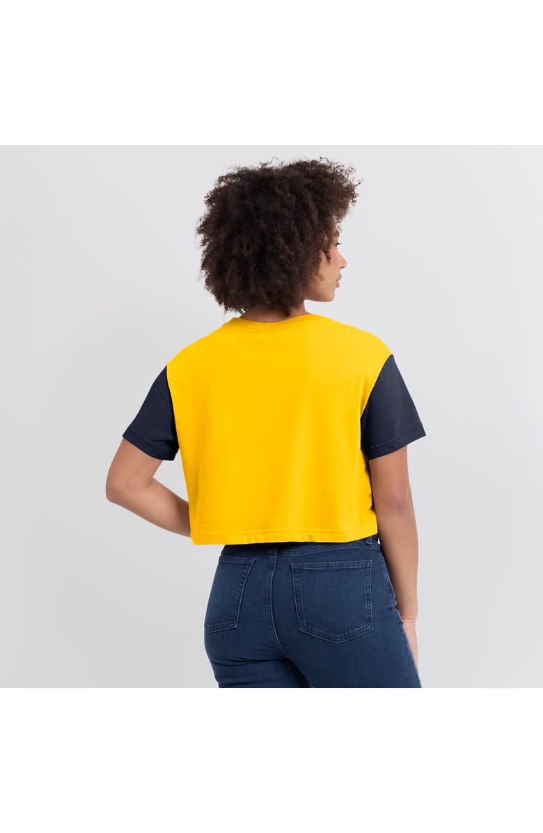 Jordan Brand Women's Jordan Brand Maize/Navy Michigan Wolverines Color-Block Script Dri-FIT Cropped T-Shirt, Alternate, color, Maize