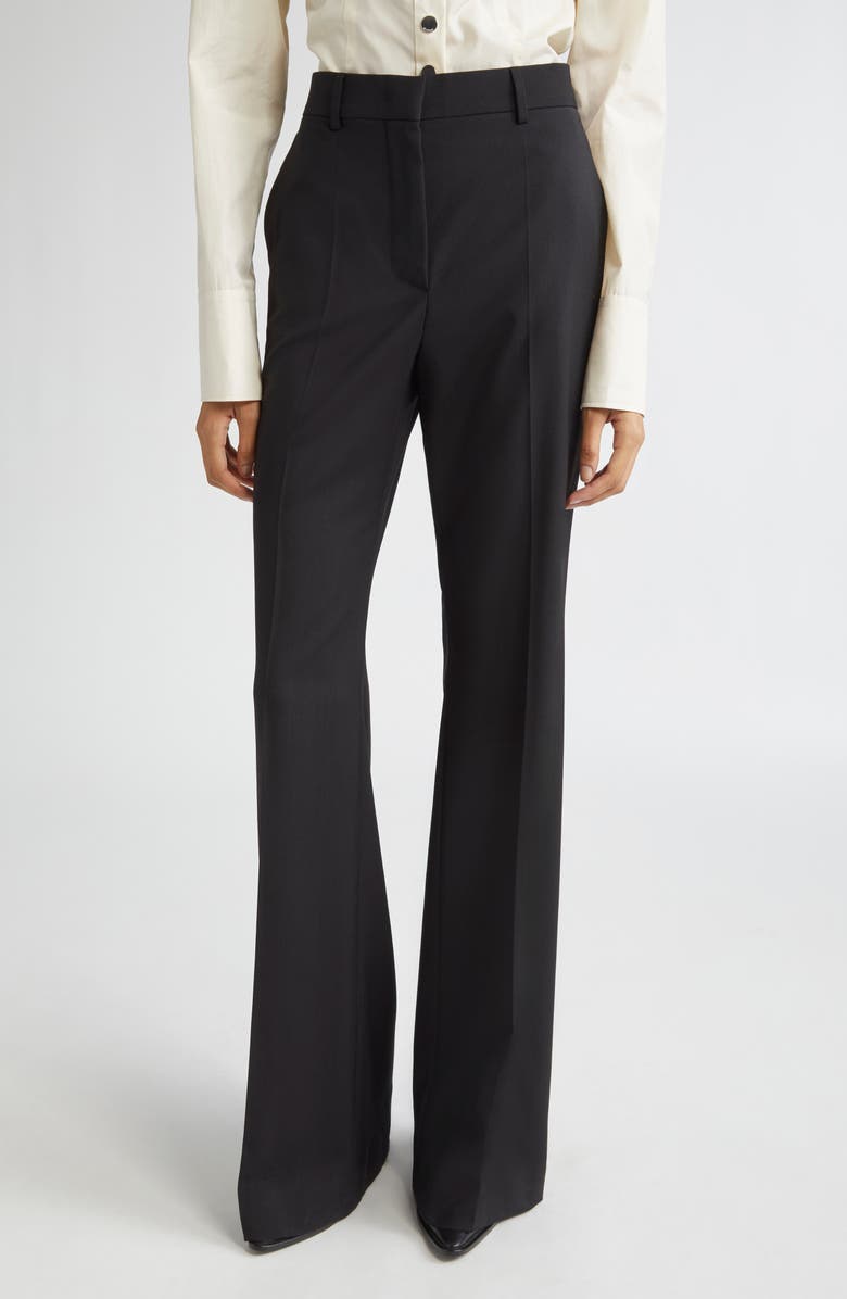 SPORTMAX Hangar Virgin Wool Flare Leg Trousers, Main, color, Black