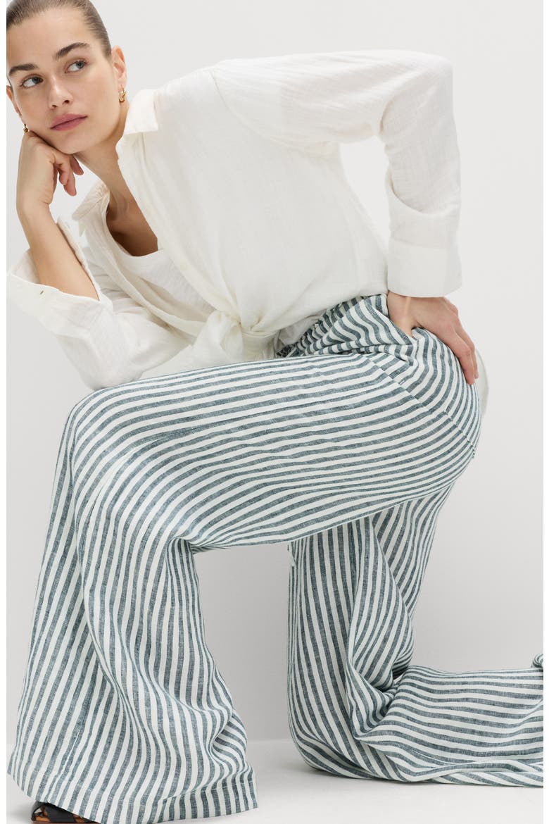 Linen Palazzo Pants, Alternate, color, BLACK/ MULTI