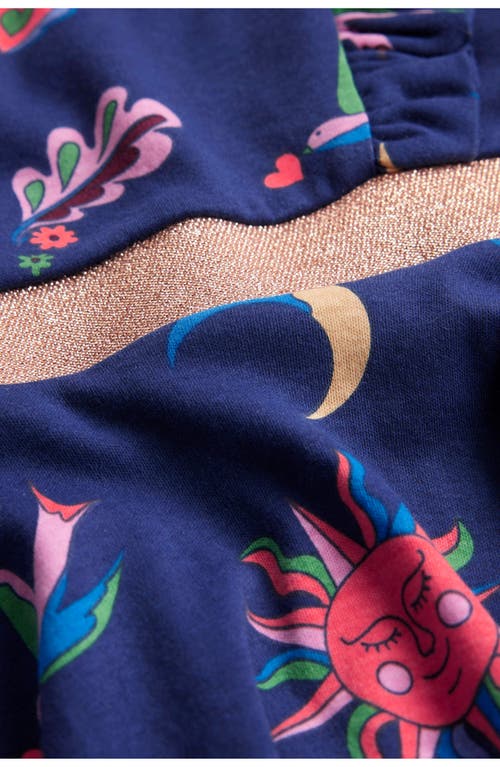 Mini Boden Kids' Cora Celestial Print Long Sleeve Cotton Jersey Dress In Blue