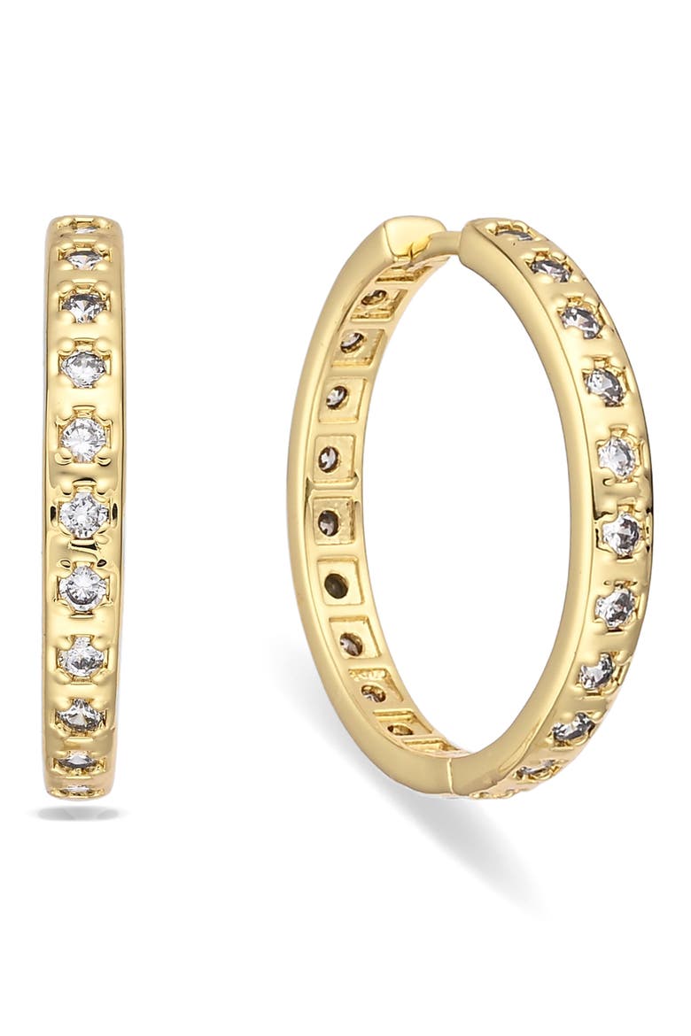 Anaya 18k Gold Plate Cubic Zirconia Hoop Earrings, Main, color, GOLD