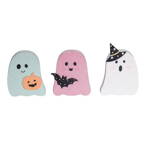 MDF Glitter Ghost Set of 3 Decorative Sculptures for Halloween Indoor Use Multicolor Tabletop Decor