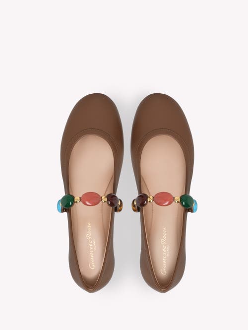 Gianvito Rossi Shanti Embellished Leather Mary Jane Ballet Flats In Brown Leather