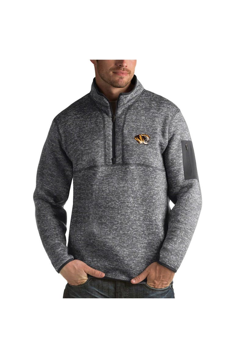 Men's Antigua Charcoal Missouri Tigers Fortune Half-Zip Sweatshirt, Main, color, Charcoal