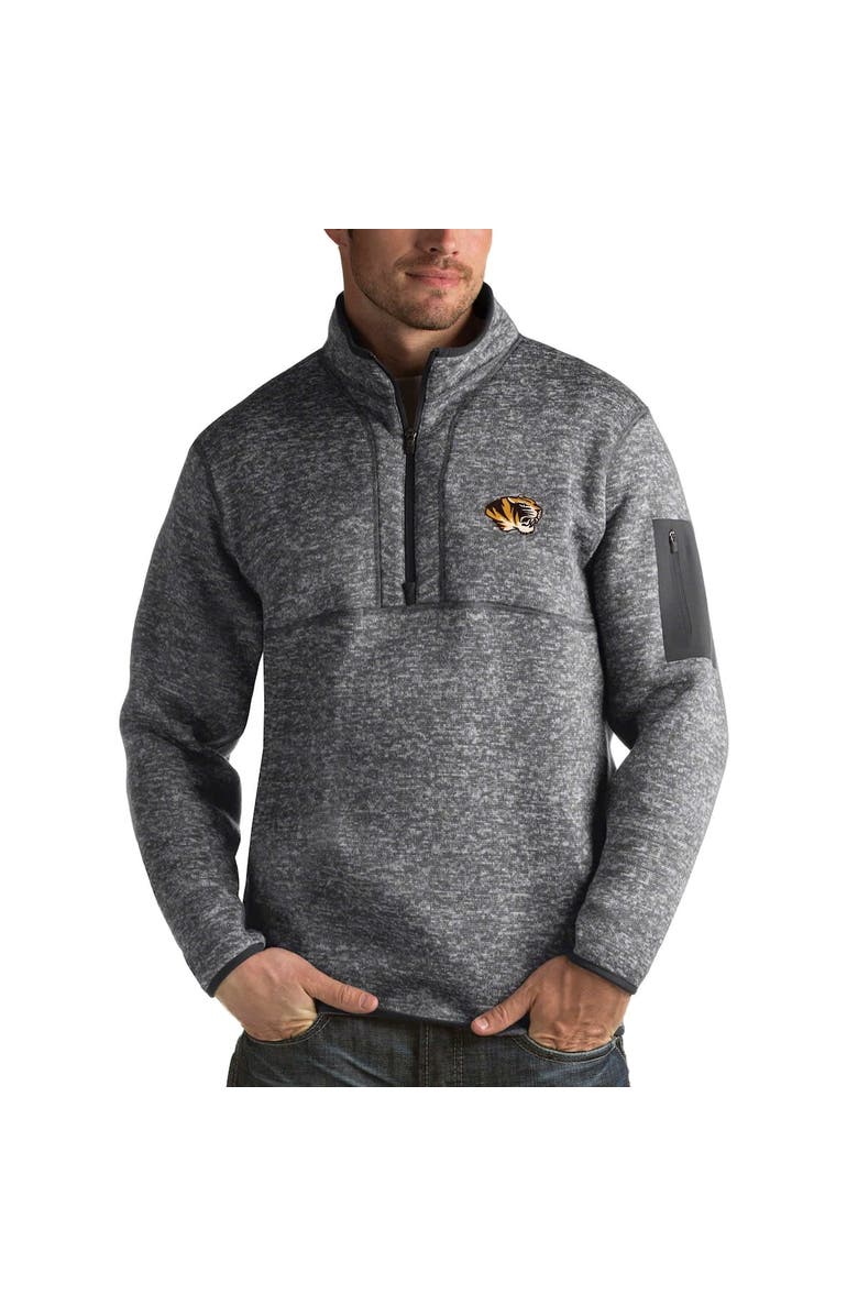 ANTIGUA Men's Antigua Charcoal Missouri Tigers Fortune Half-Zip Sweatshirt, Main, color, 