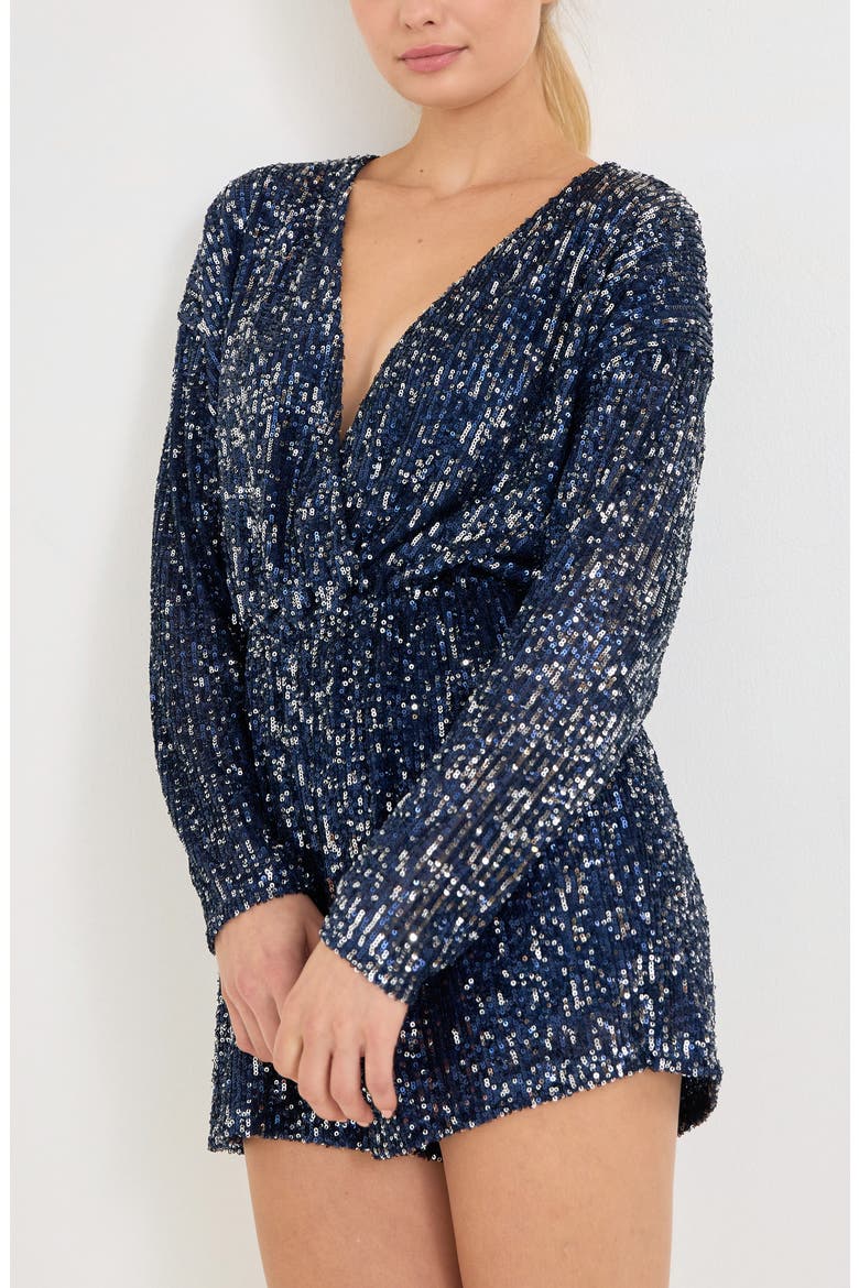 Sequin Wrap Front Romper, Alternate, color, BLUE COMBO