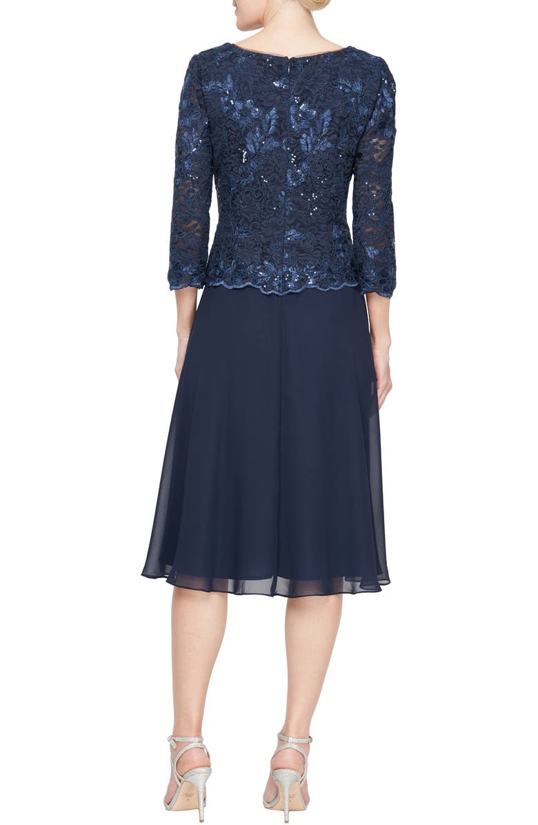 Alex Evenings Floral Embroidered Cocktail Dress, Alternate, color, Navy