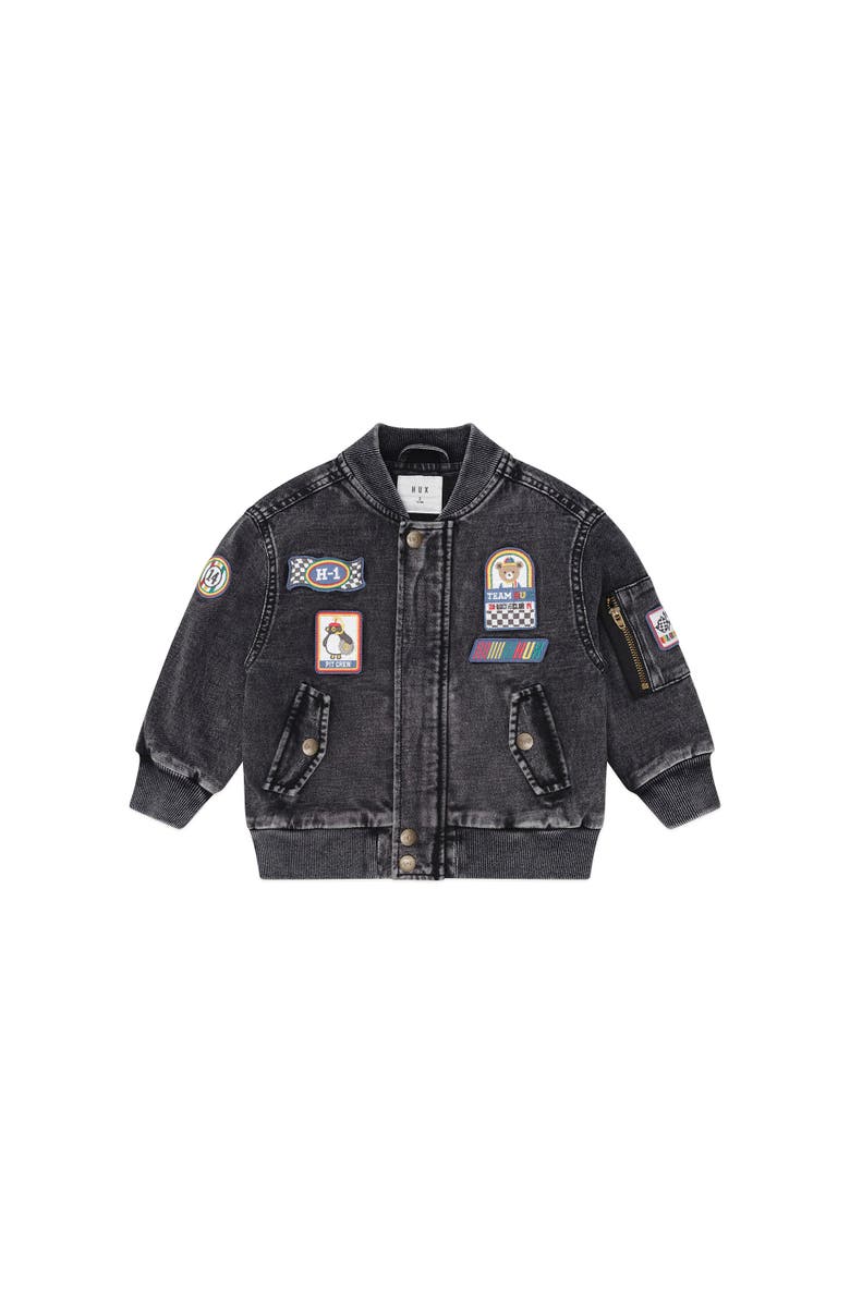 Huxbaby Knit Denim Patches Jacket, Main, color, Denim Black