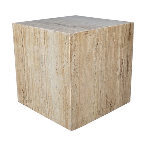 Felix 15" Contemporary Natural Marble Handmade Cube End Table
