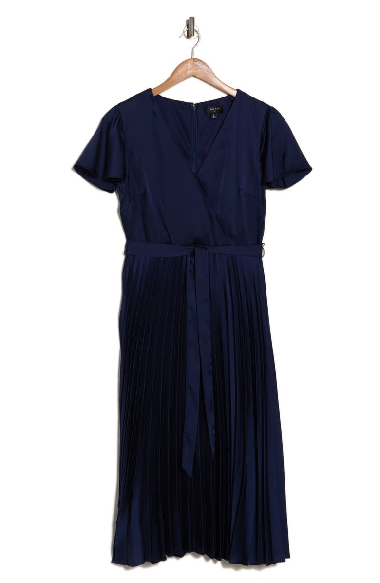 Tahari Flutter Sleeve Pleated Dress, Alternate, color, 