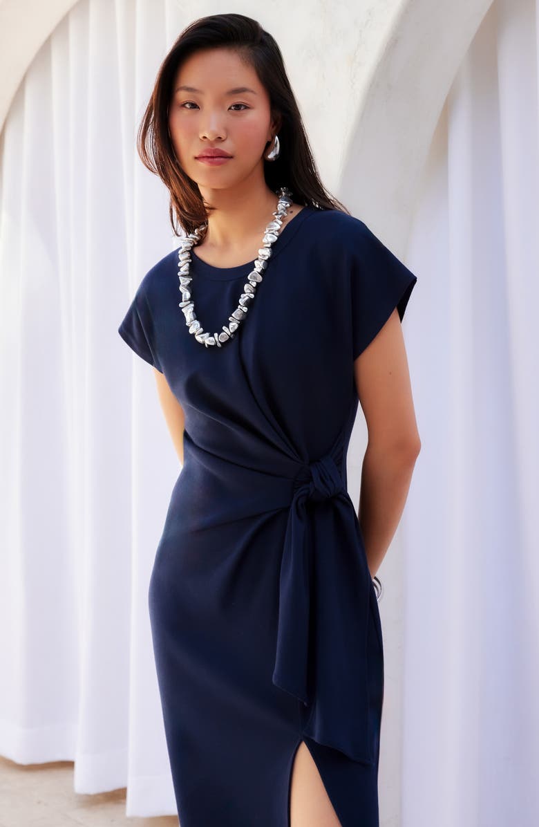 FIFTEEN TWENTY Marissa Side Knot Midi Dress, Alternate, color, Navy